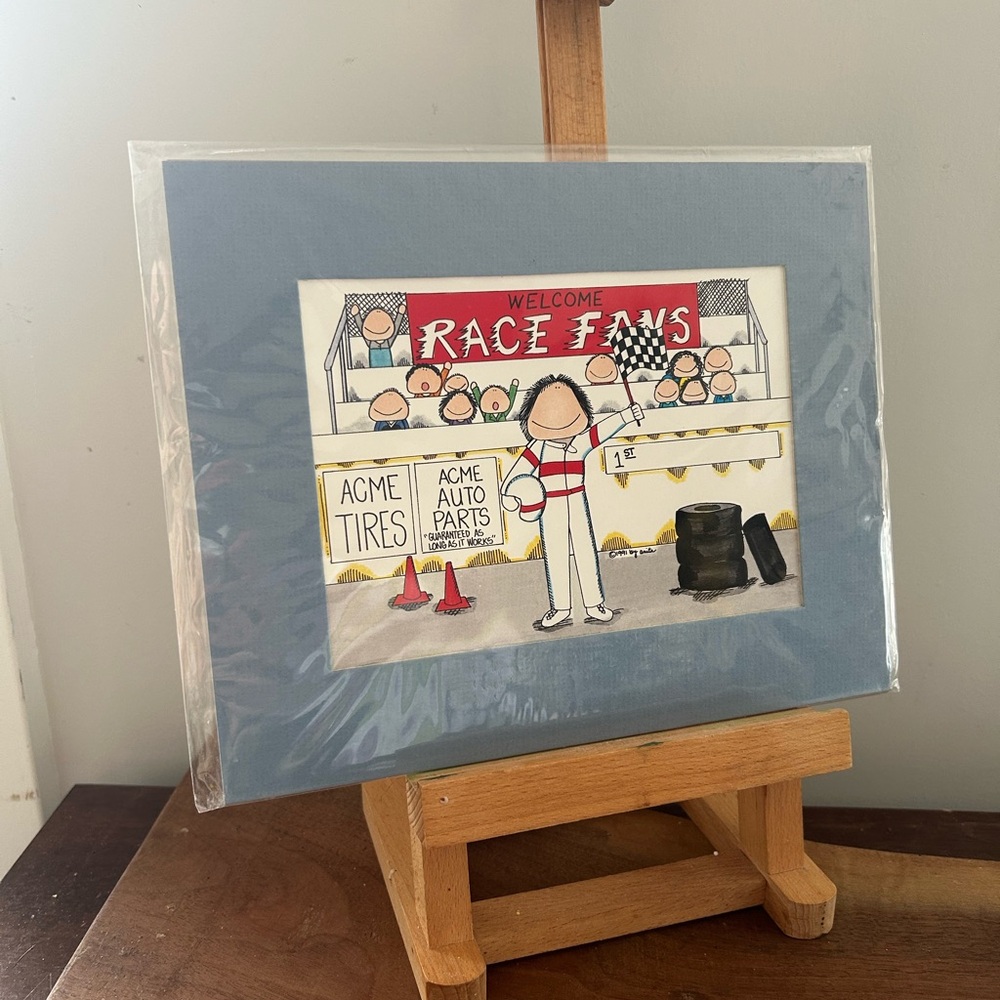 Vintage “ chuckies” Cartoon Art RacingFans Wall Art - Blue and White